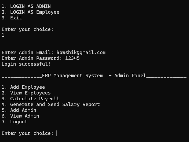ERP System Admin Dashboard Interface