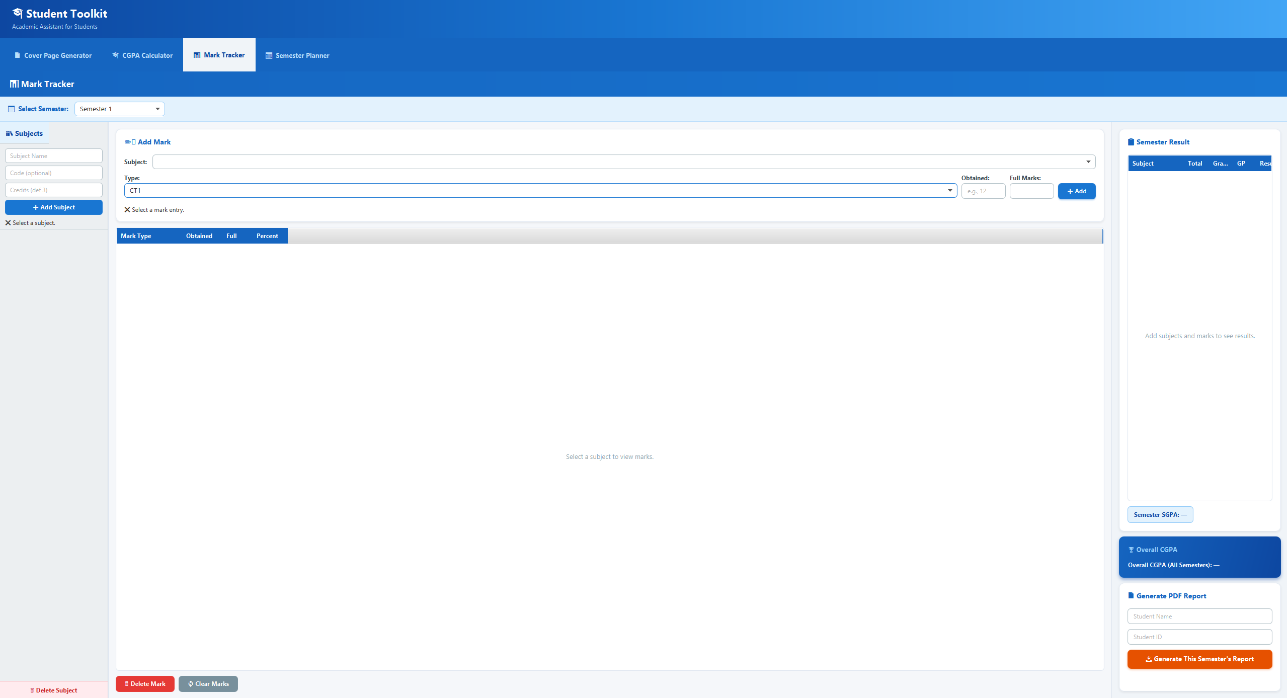 Interactive Mark Allocation & Report Panel